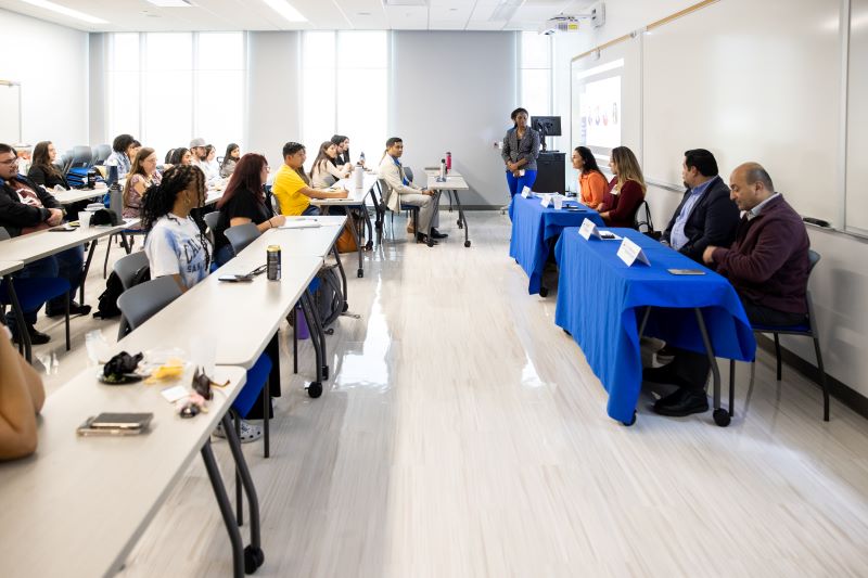 Students listen to industry experts at the Health & Safety Career Panel