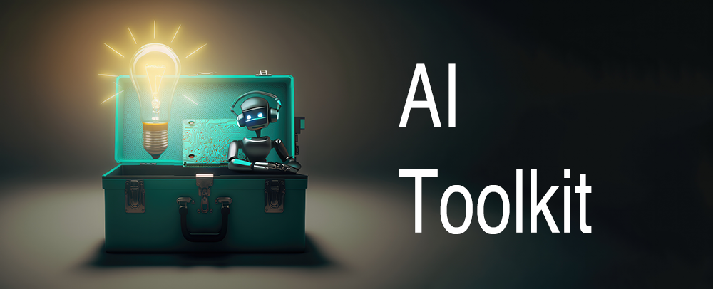 Stock photo with AI computer generated image of a toolbox with chatbot