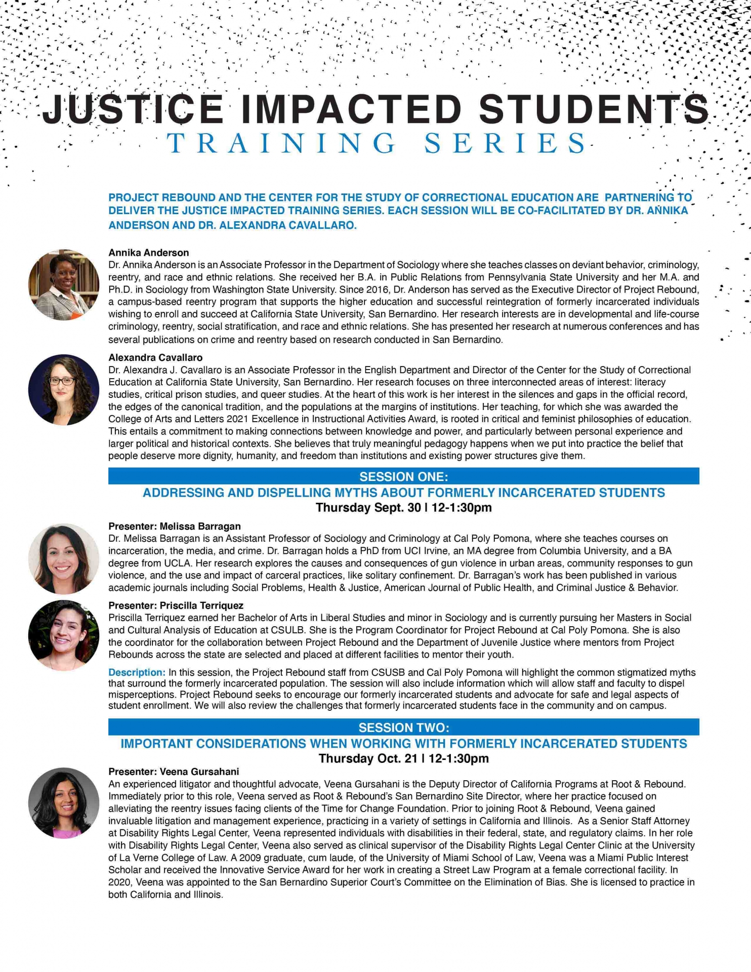 ​​​​Justice Impacted Students Training Series flier 1