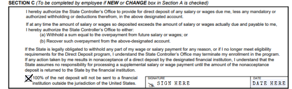 section C on direct deposit form 