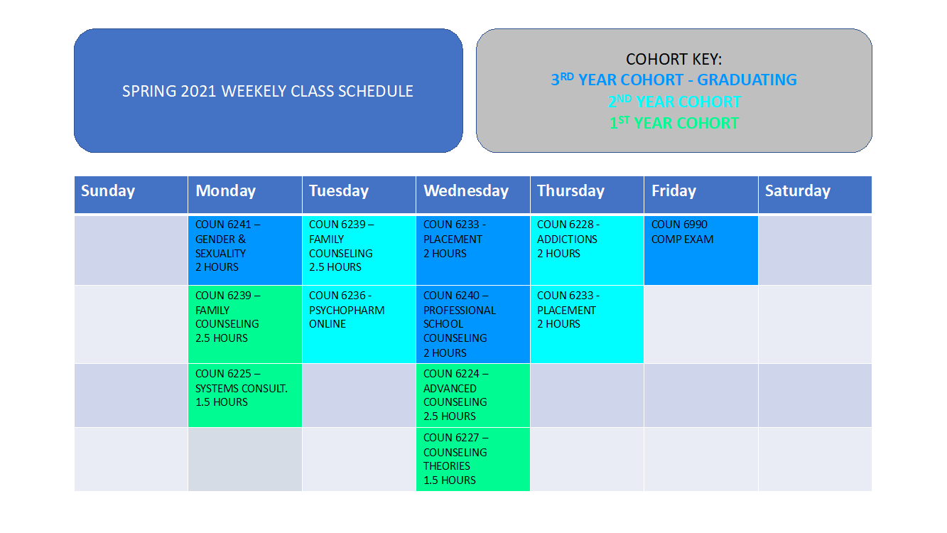 Tentative Spring Weekly Schedule