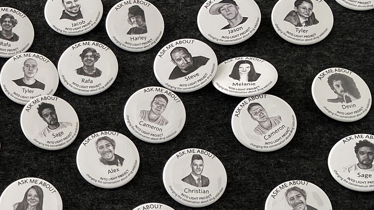 The California exhibit debuted INTO LIGHT’s “Ask Me About” campaign, through which museum visitors are invited to take a pin that features one of the 41 individuals represented in the exhibition.