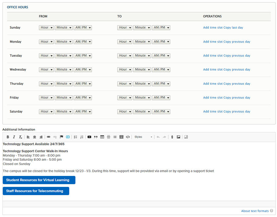 Department Modification Options