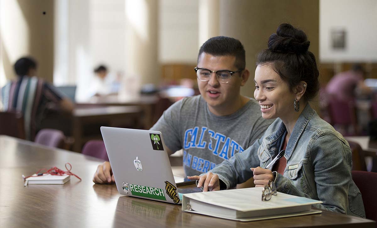 Two students in library