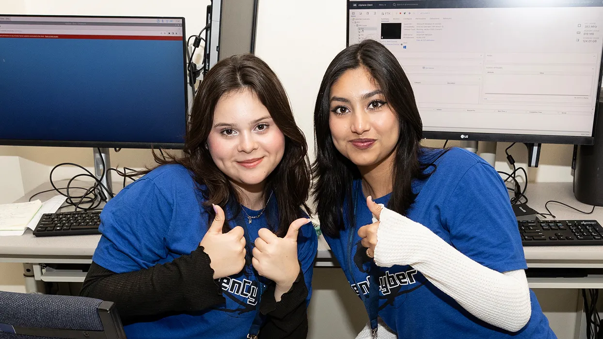Two of the high school students who participated in the 2023 GenCyber summer camp at CSUSB’s Jack H. Brown College of Business and Public Administration.