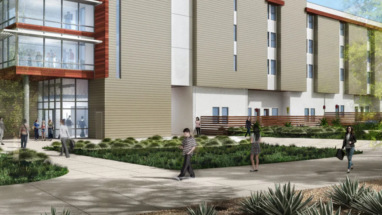 To celebrate the grand opening of CSUSB’s new on-campus student housing community and dining complex, the university will host a ribbon-cutting event