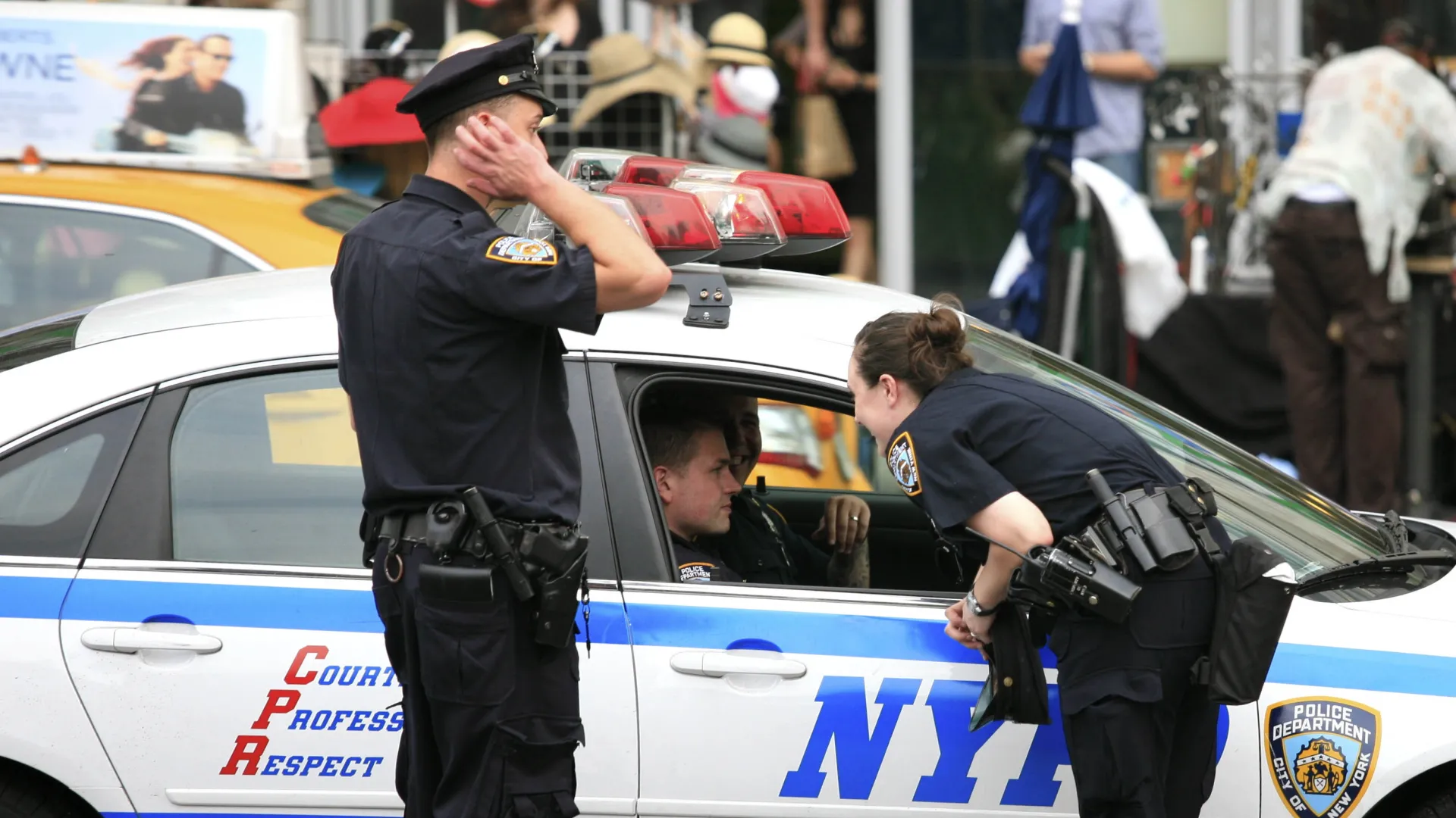 New York City police officers. Current approaches to policing will be discussed at the Feb. 3 program, which will take place on Zoom. Photo: Alex Proimos/Wikimedia Commons