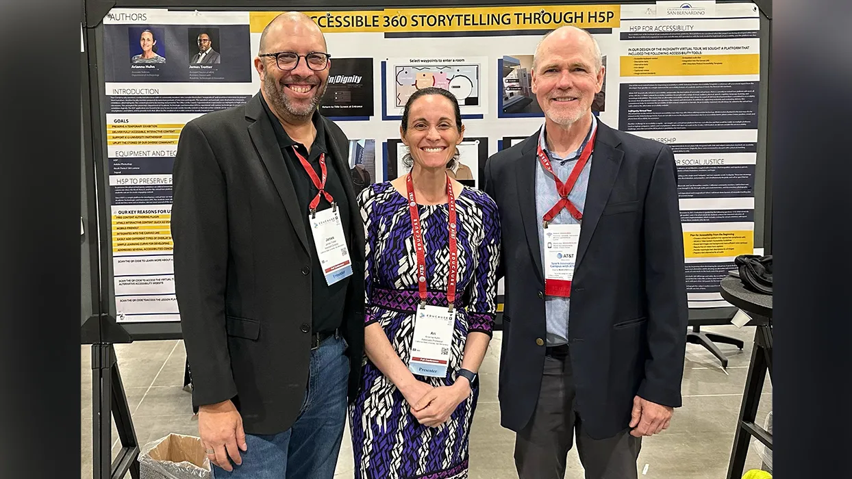 James Trotter, CSUSB assistant director of Academic Technologies & Innovation, Arianna Huhn, associate professor of anthropology, and Bradford Owen, interim associate vice president, faculty development and chief academic officer