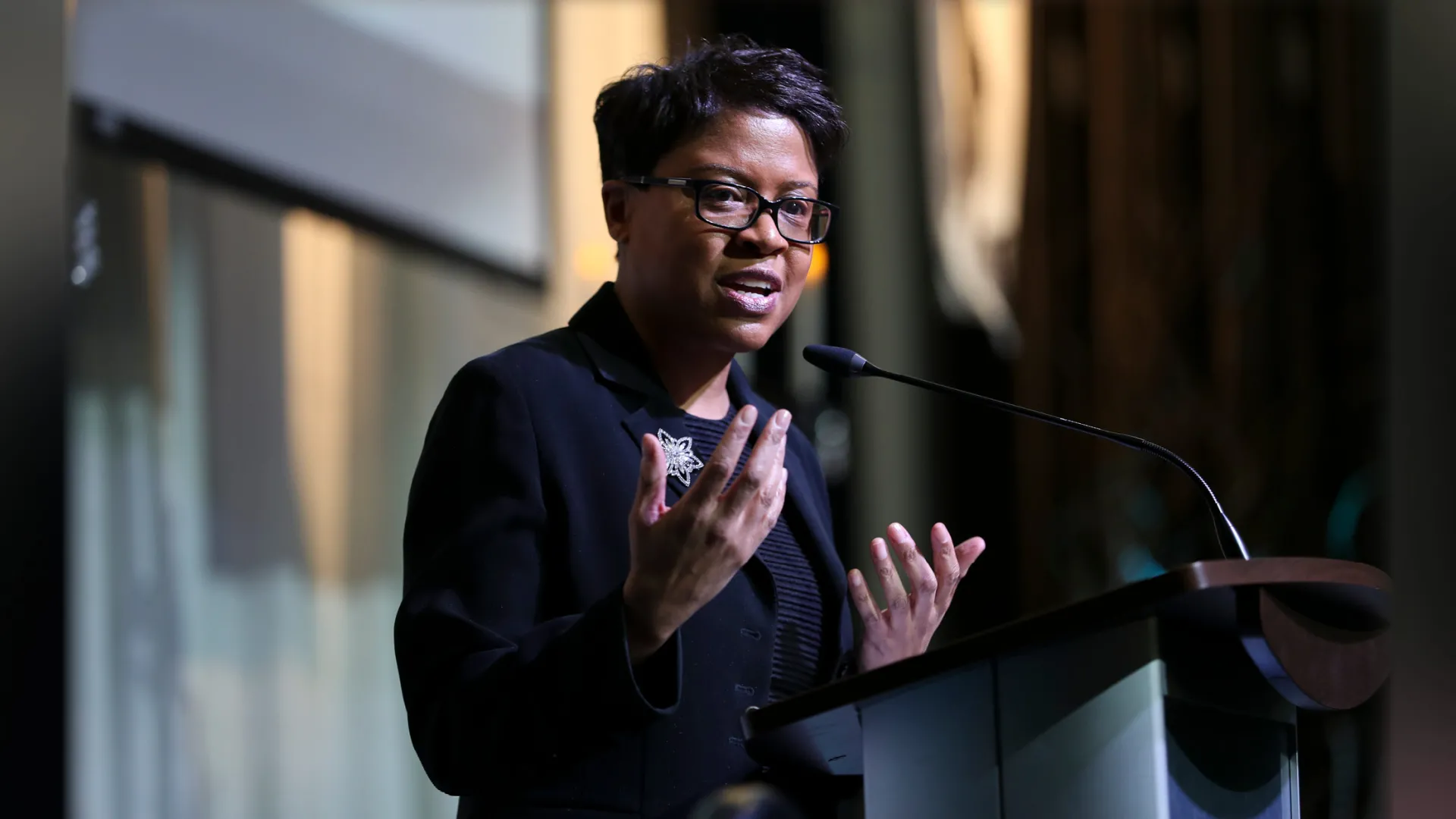 Alumna Paulette Brown-Hinds speaks at the 7th Annual Pioneer Breakfast: “An Everlasting Legacy Defines the Future,” in 2019. This year’s breakfast is set for Feb. 24 at the university’s Santos Manuel Student Union North.