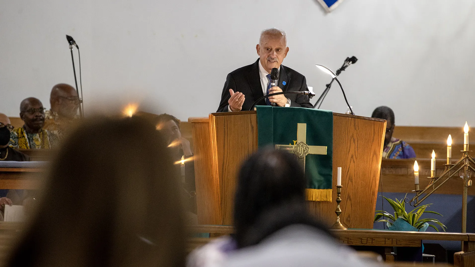 CSUSB President Tomás D. Morales speaks at the California State University’s Super Sunday event at the St. Paul African Methodist Episcopal Church in San Bernardino on Feb. 26.