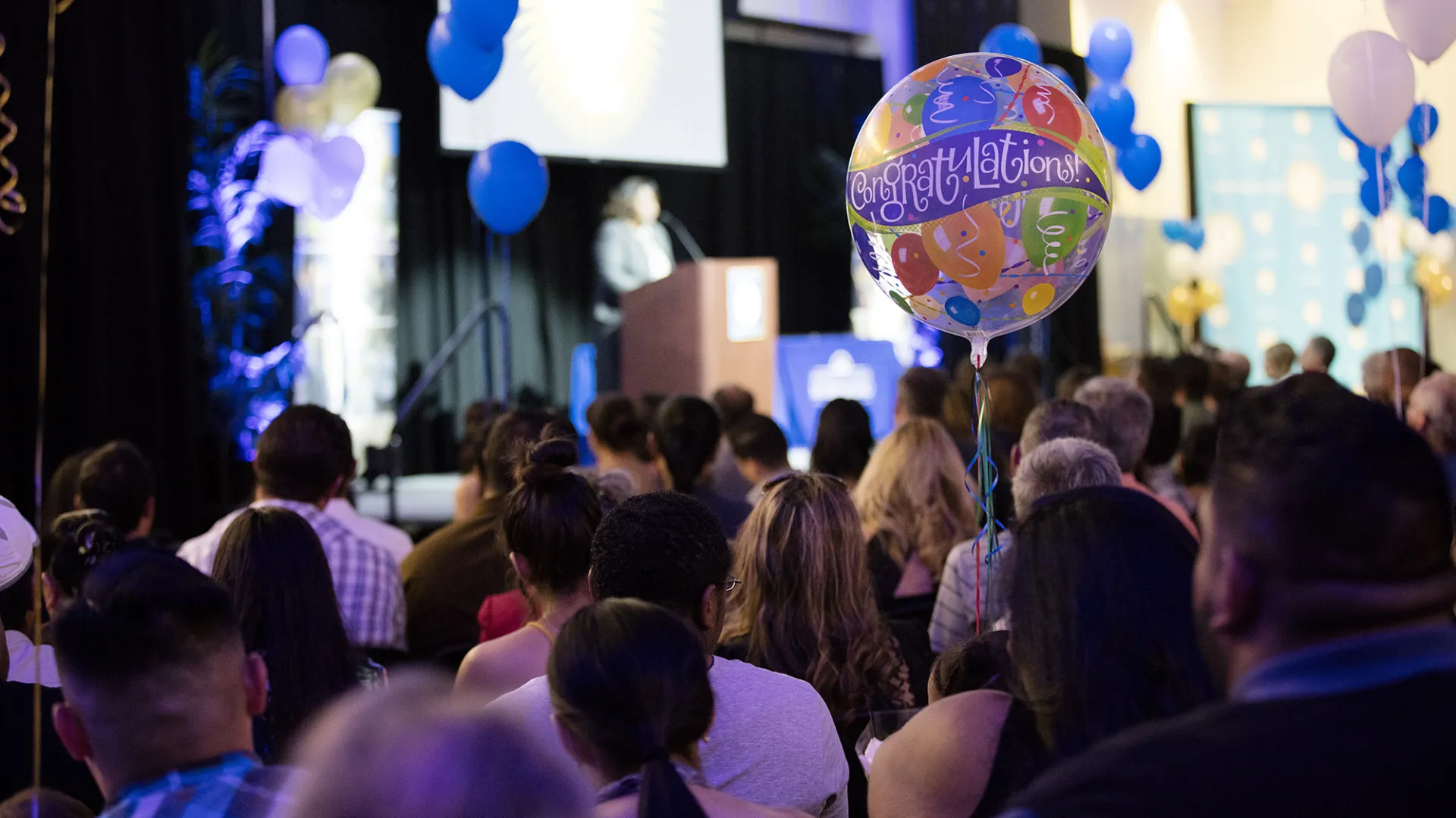 A balloon at the College of Education 2016 Credential Ceremony in the Santos Manuel Student Union (South).