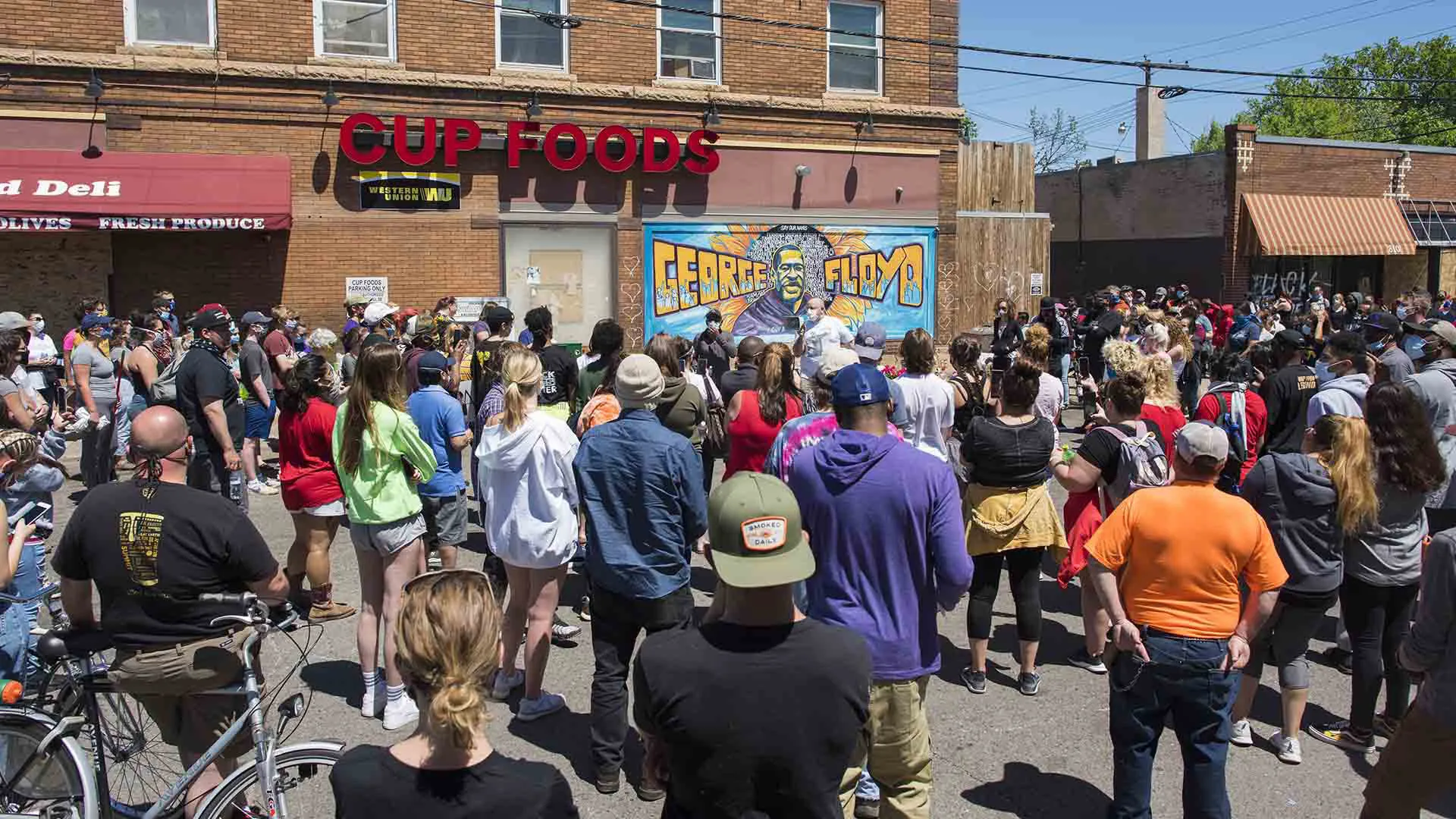 A rally at the spot in Minneapolis, Minn., where George Floyd was killed in May 2020, which sparked widespread protests and discussions on race, police brutality and policing reform. 