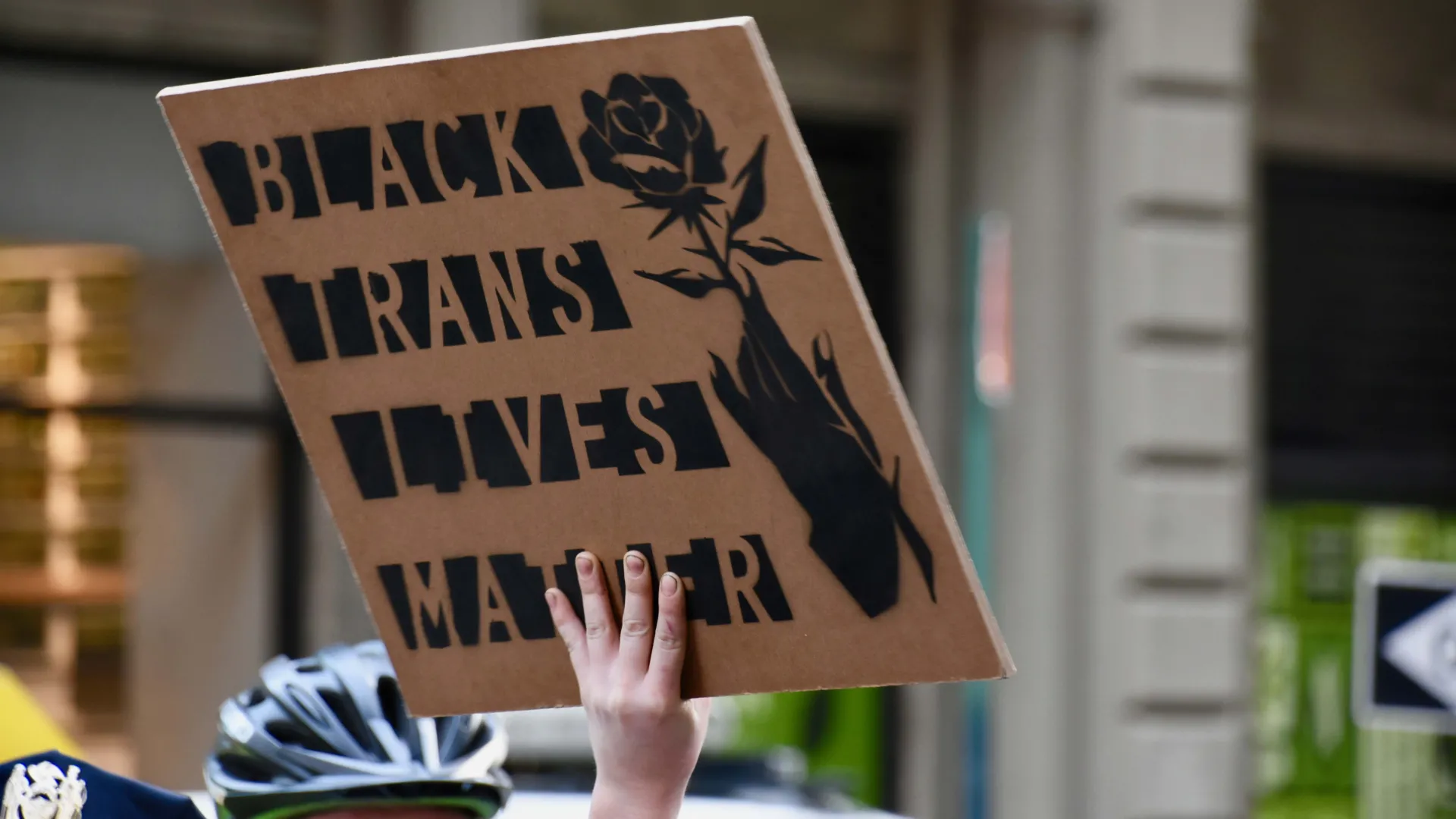 Black Trans Lives Matter sign at the May Day 2017 in New York City. The eighth program in the university’s Conversations on Race and Policing series will take place at 4 p.m. Wednesday on Zoom. Photo by Alec Perkins via Wikimedia Commons.