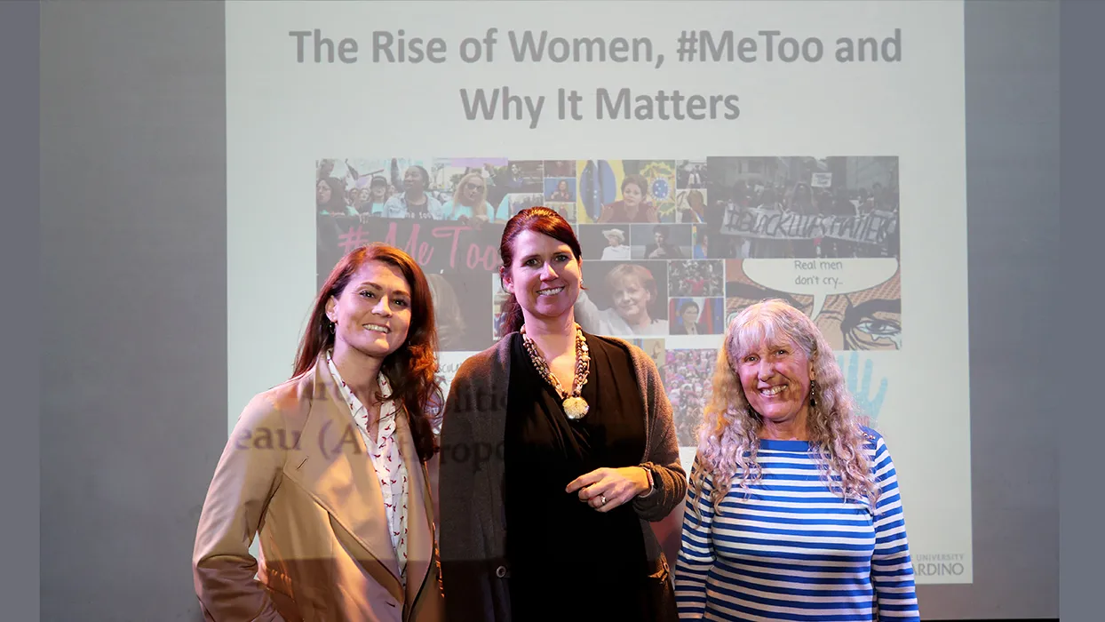 From left: Meredith Conroy (political science), Tiffany Jones (chair of the history department) and Kathy Nadeau (anthropology)