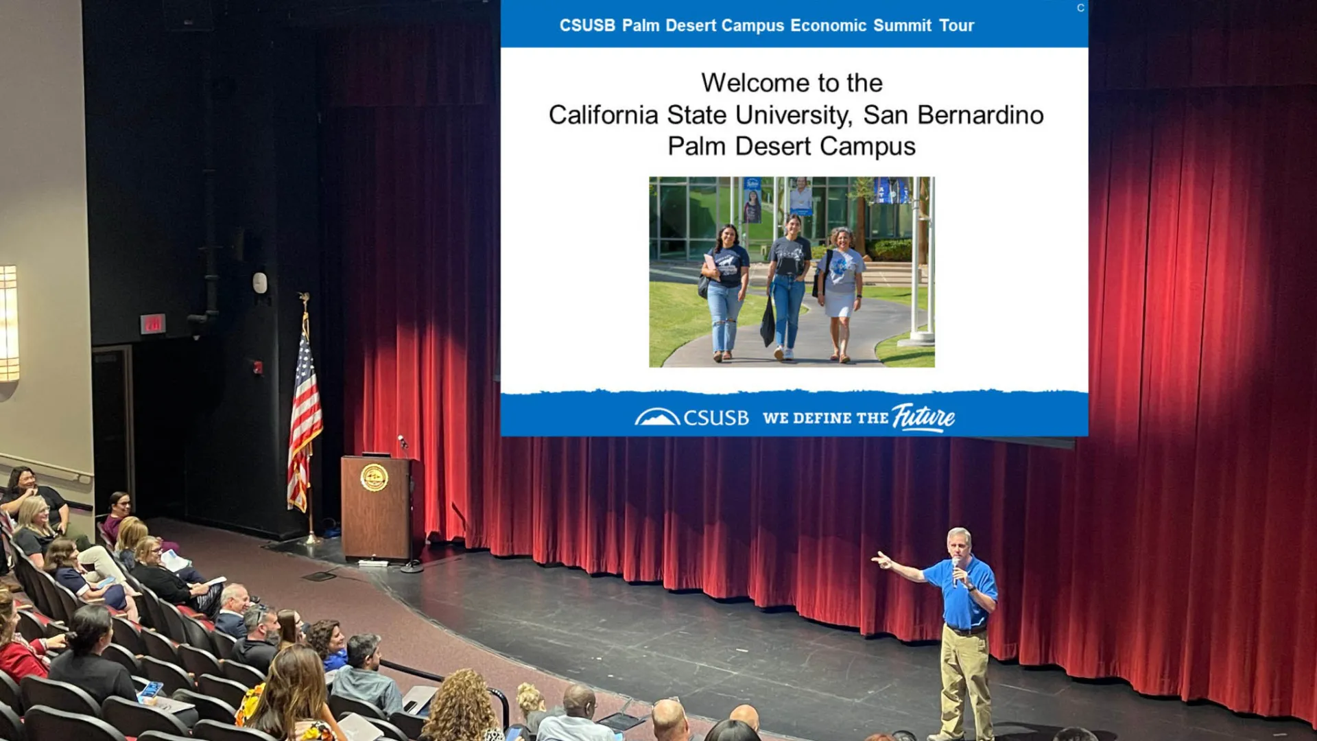 A presentation at the CSUSB Palm Desert Campus on Oct. 11 for the 2023 California Economic Summit