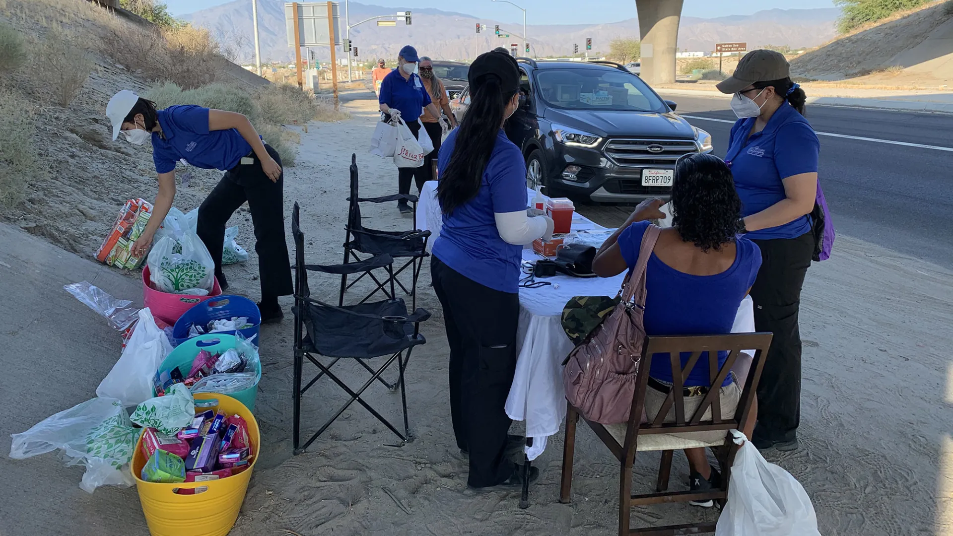 Students from the CSUSB Palm Desert Campus Nursing Street Medicine program assisting patients out in the field.