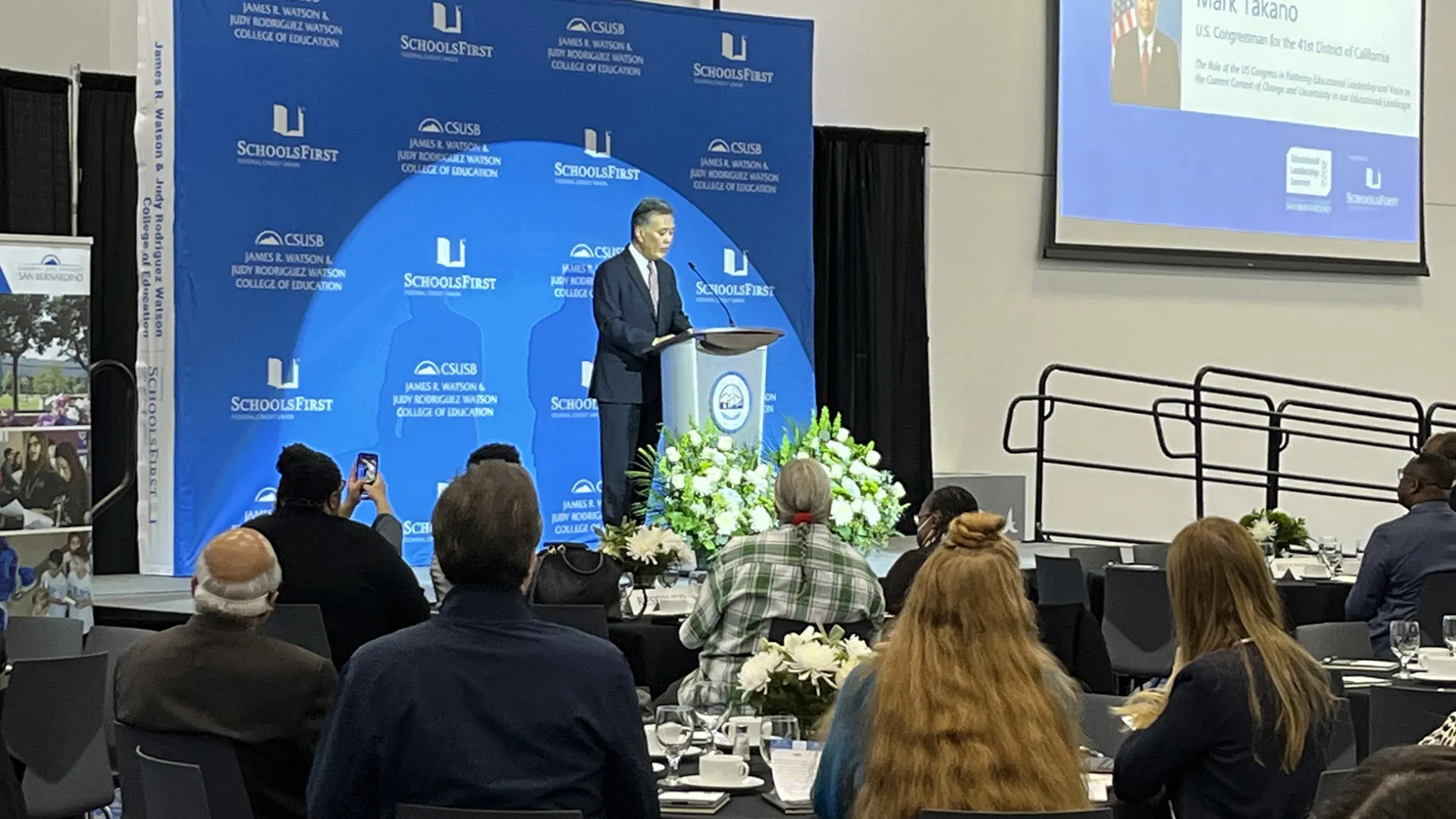 U.S. Rep. Mark Takano, D-Riverside, gave the morning keynote address at the 2022 Educational Leadership Summit at CSUSB on Nov. 2.