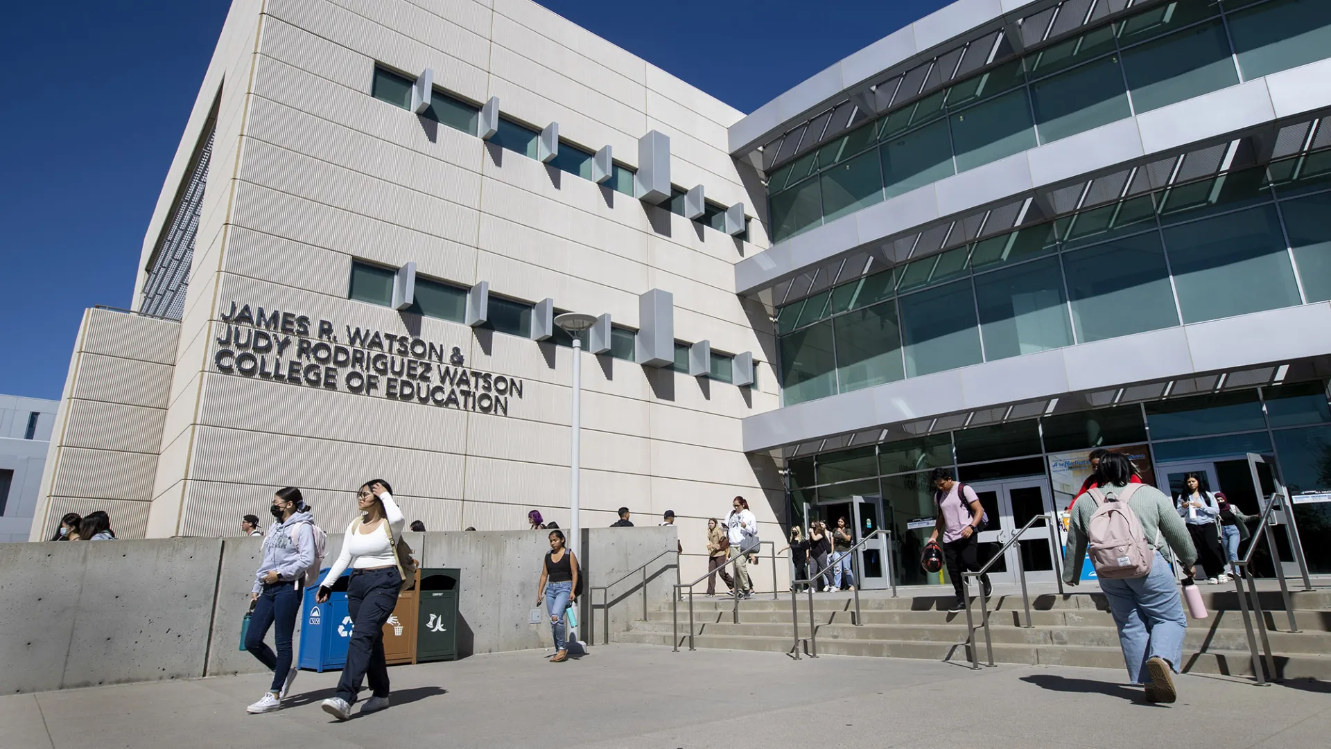 The new signage at CSUSB’s James R. Watson and Judy Rodriguez Watson College of Education.