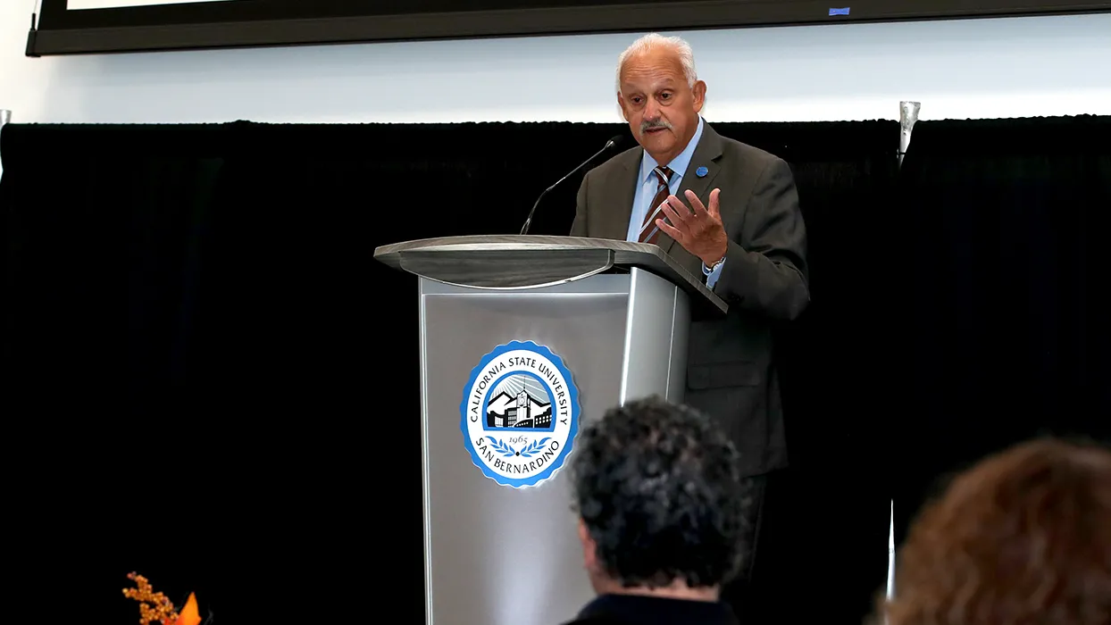 CSUSB President Tomás D. Morales speaks at the kickoff to the 2022-2028 Strategic Plan discussions