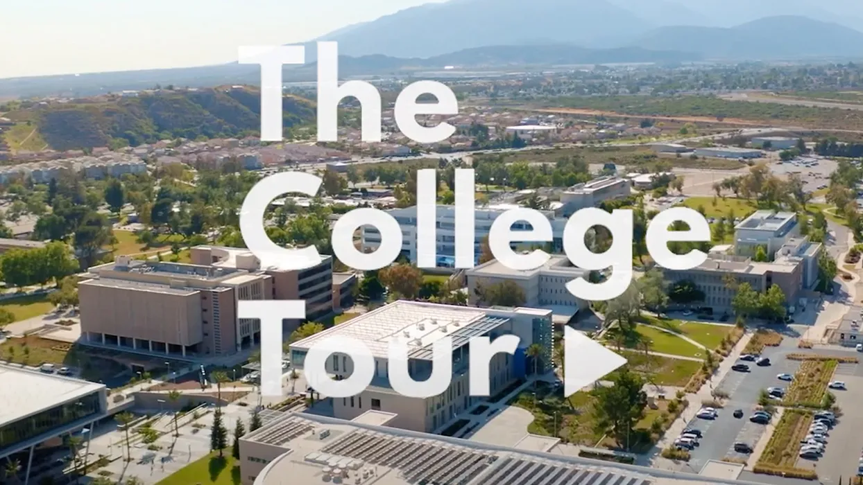 Aerial shot of CSUSB with ‘The College Tour’ written across it