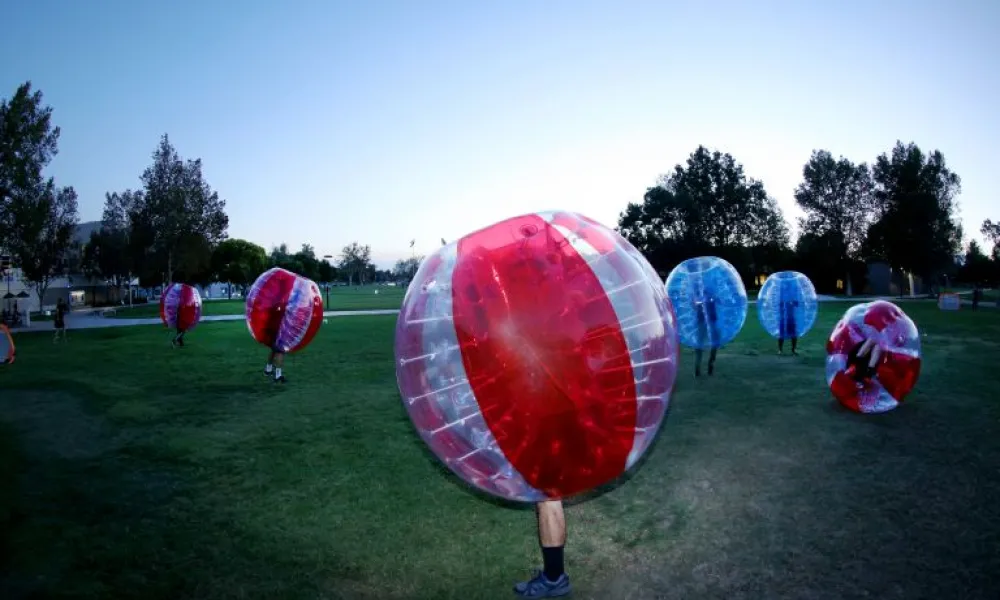 student organization plays bubble soccer