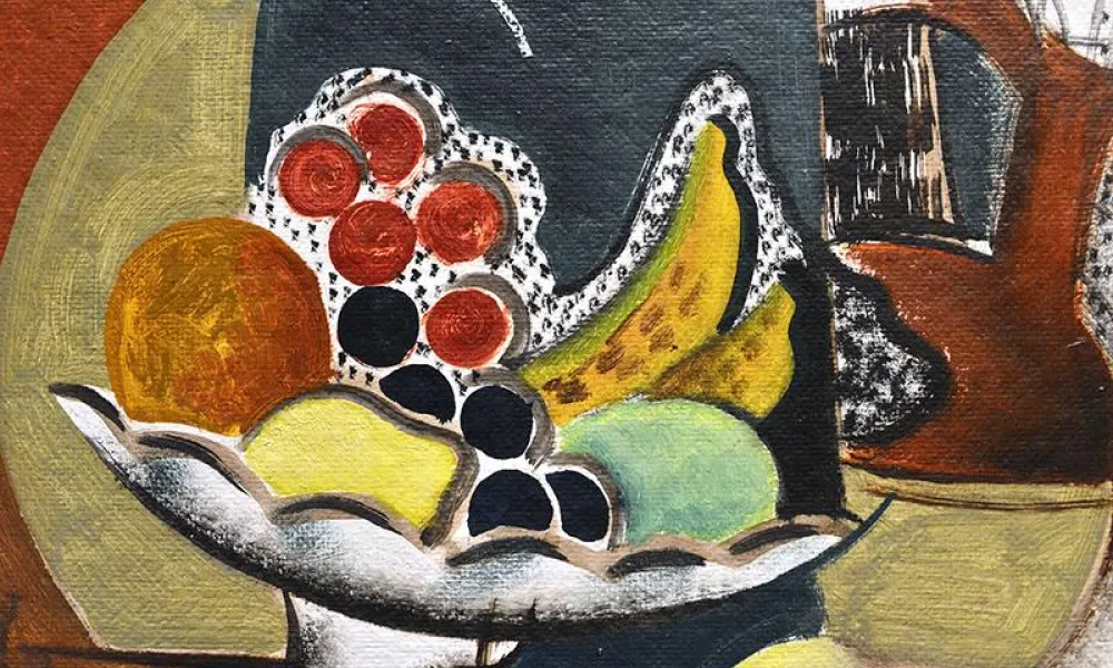 White bowl with fruit and indian jug by Konrad Cramer