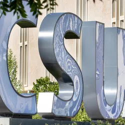 The CSUSB letters on the Cal State San Bernardino campus