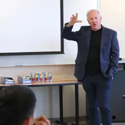 Mike Stull, professor and director of CSUSB's School of Entrepreneurship, leads a class.
