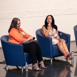 Panelists from the 2023 ShEconomy event. From left, Karen Resendez, Human Resources/Risk Manager, San Bernardino Valley Municipal Water District; Evelia Carmona, Senior Manager, Southern California Edison; Carla Panzer, Business Finance Consultant/Director for the State Guaranty; Dezzarae Henderson, CEO, 4HiRe HR Solutions; Jackie Scott, Director, Inland Empire Women’s Business Center