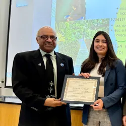 From left, Sastry G. Pantula, dean of the College of Natural Sciences; Katelyn Schwarz, scholarship recipient; Daniel Nickerson, associate professor of biology; and Jeremy Dodsworth, biology department chair. 