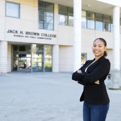 Justus Baker-Postell, a CSUSB student in administration, reflects on a journey of resilience and grit as she approaches graduation in May.