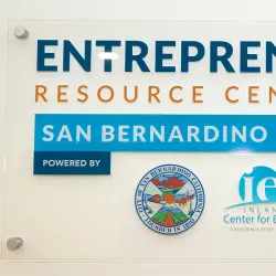 The sign on the wall of the Entrepreneurial Resource Center in San Bernardino.