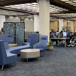The newly remodeled 1st Floor Commons at the John M. Pfau Library.