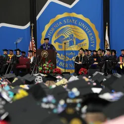 File photo of the platform at a CSUSB commencement.