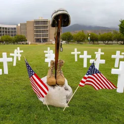 Memorial Day display on the Pfau Library lawn.