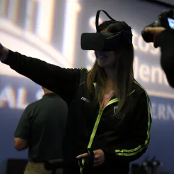 A student using a VR set at CSUSB