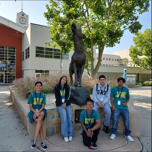 Students in the Summer Algebra Institute pose in front of Wild Song on the Cal State San Bernardino campus. 
