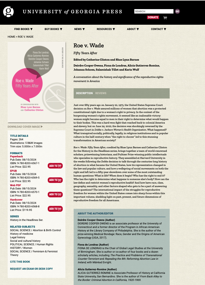 Book flyer, Roe v. Wade: Fifty Years After