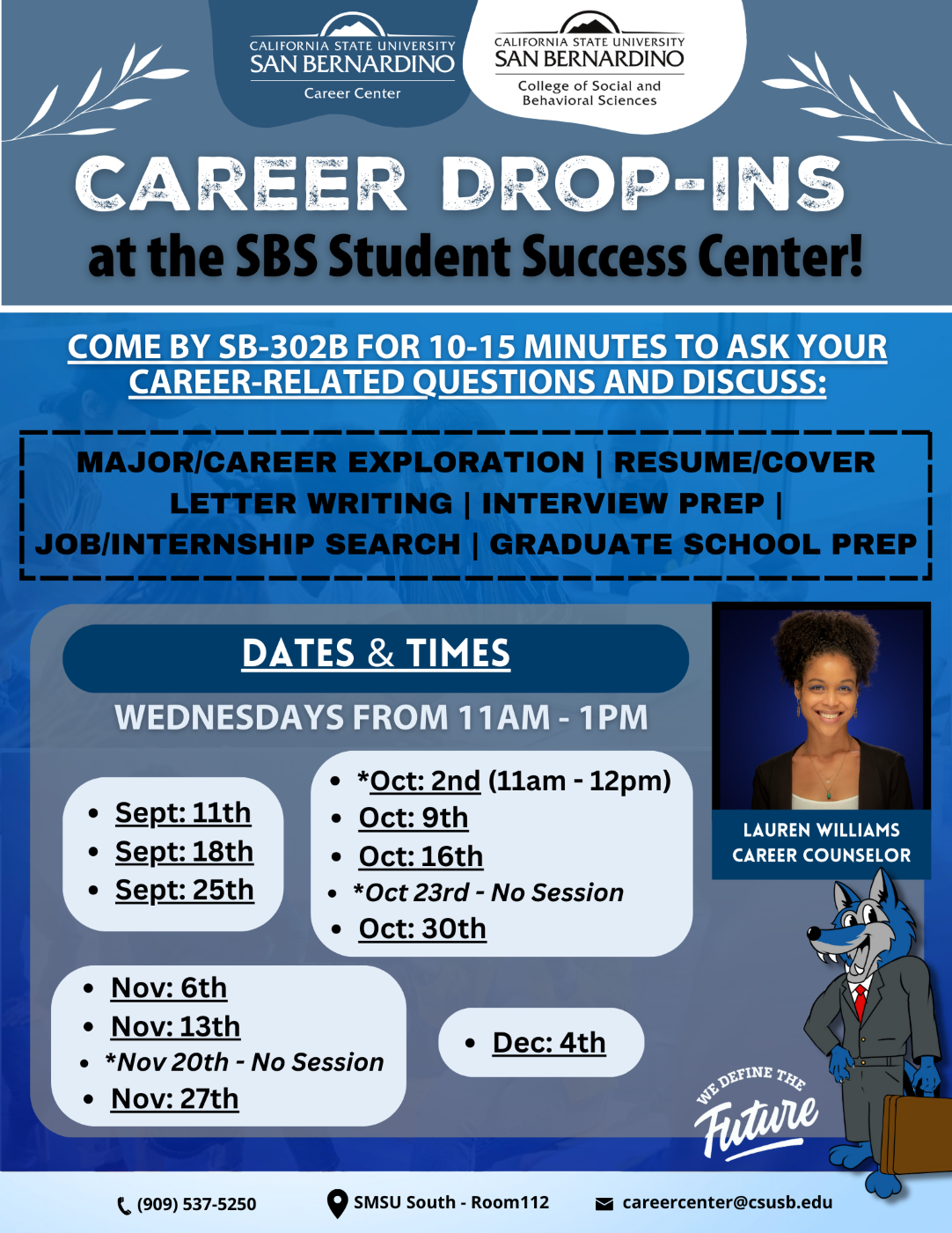 CSBS Career Counseling Drop-Ins Fall 2024 Flyer