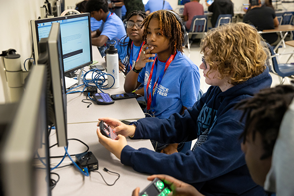 Inland Empire high school students engaged with cyber security activities during the youth summer camp, hosted by CSUSB’s Center for Cyber & Artificial Intelligence.