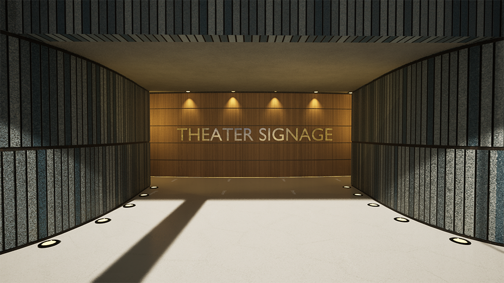 A sunlit interior of the Performing Arts Center, featuring modern architecture, tall windows, and minimalist seating.