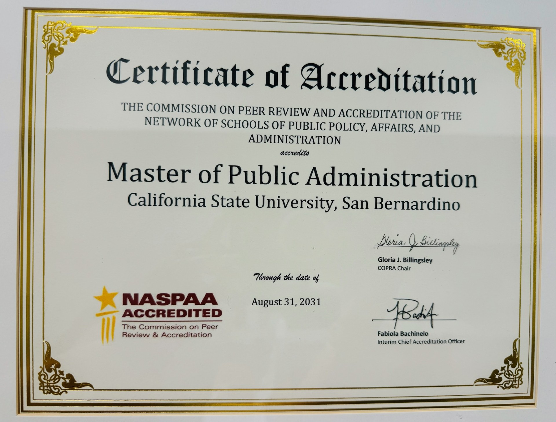 NASPAA Accredited certificate 