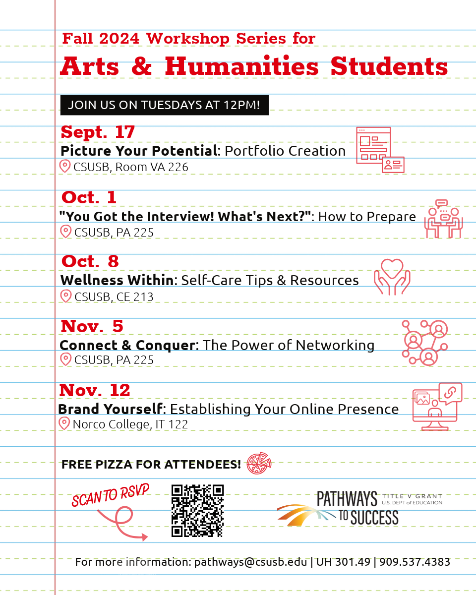 Workshop flyer with dates and QR code to scan to register for events