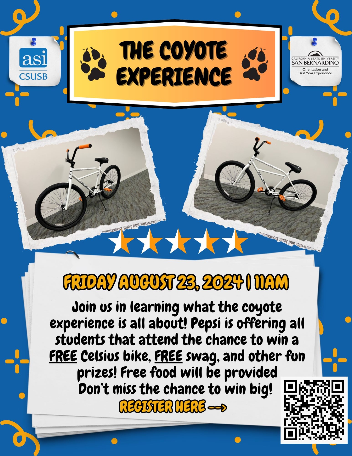 flyer depicting the free Celcius Bike that will be given away at the event, and description of other free prizes that will be given away