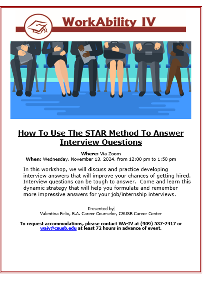 Star Method Workshop via Zoom on November 13th from 12 to 1:50 PM