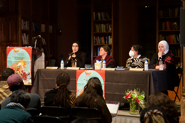 CSUSB Professor Ahlam Muhtaseb (far right) was part of a panel discussion about her collaborative virtual reality project, “The Phoenix of Gaza XR,” at Princeton University.