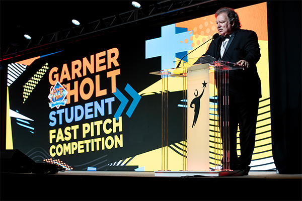 Entrepreneur Garner Holt delivered a keynote speech at the Garner Holt Student Fast Pitch Competition.