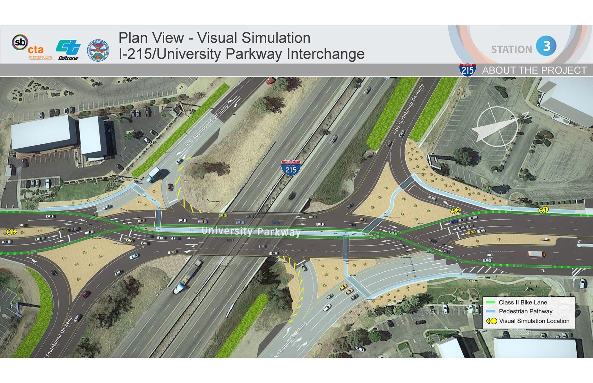 An illustration of the planned intersection and interchange improvements at University Parkway and Interstate 215.