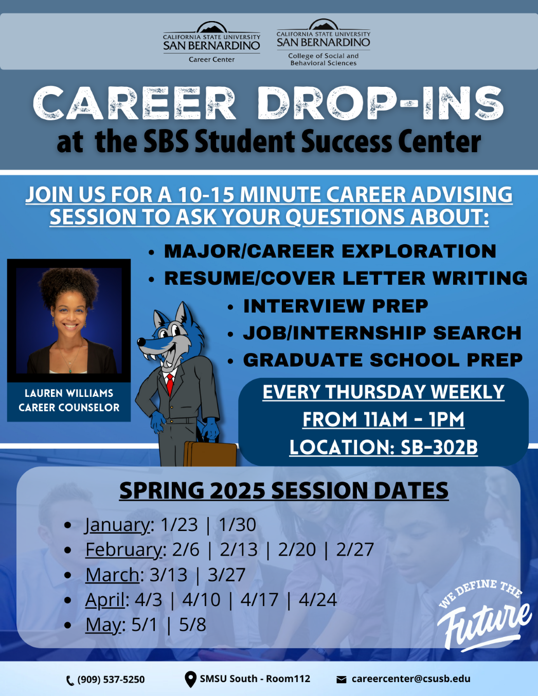 CSBS Career Counseling Drop-ins Flyer Spring 2025