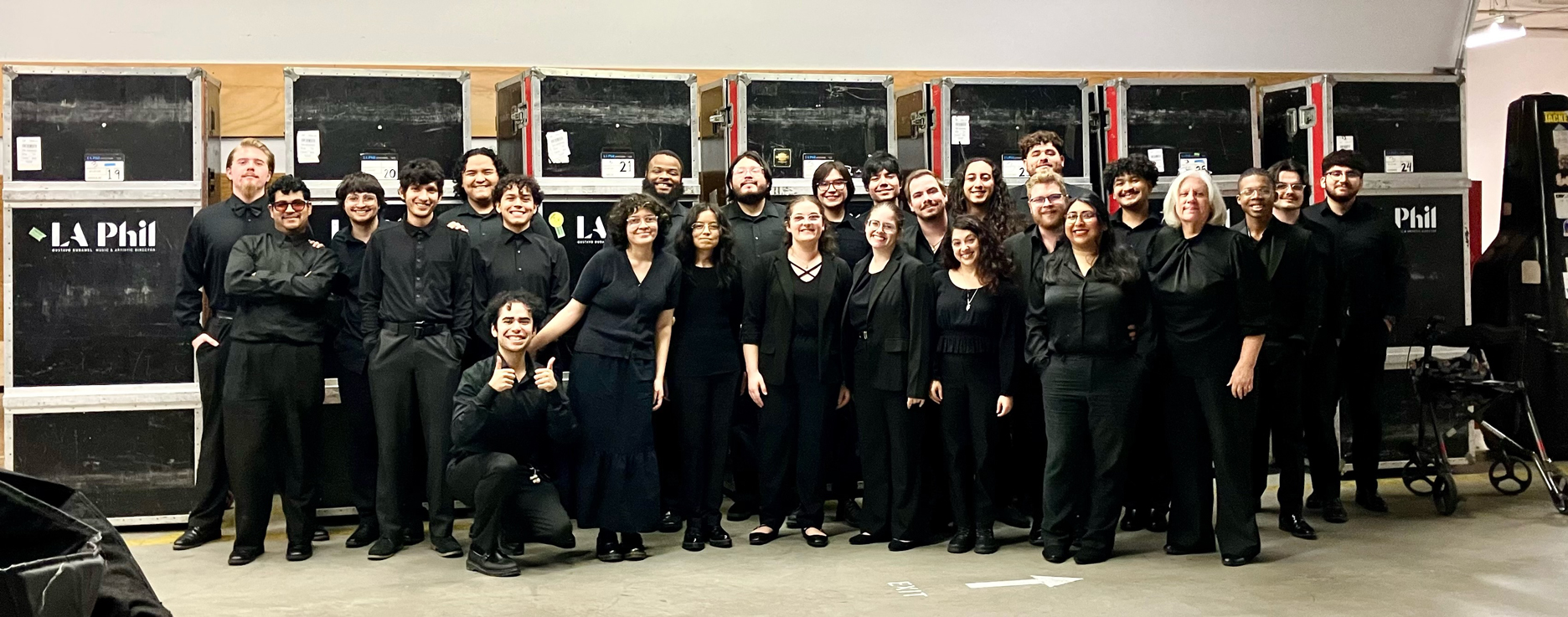 The CSUSB Chamber Singers prepare to sing at Walt Disney Concert Hall.